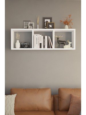 ODESSIA 3 Bölmeli Duvara Monte Dekoratif Raf Ünitesi Modern Salon Kitaplık Rafı,yatay Ahşap Duvar Rafı