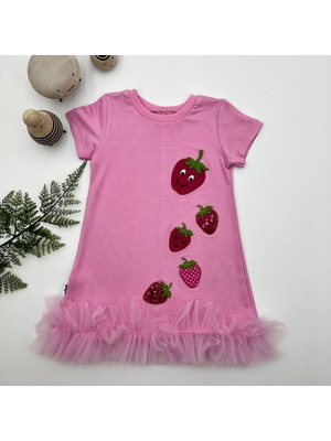 Diji Baby 1-2-3 Yaş Payetli Çilekler Nakışlı Eteği Fırfırlı Jile Kız Çocuk Elbisesi