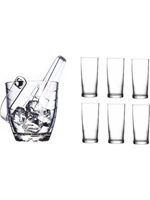 Paşabahçe 8 Parça Rakı Bardak ve Buz Kovası Seti Şık Sunum İçin Cam Malzeme