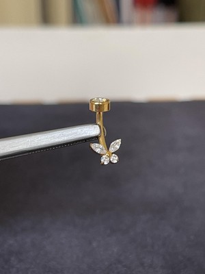 Rupen Kraft G23 Titanyum Göbek Piercingi %100 Titanyum Kelebek Zirkon Altın Titanyum Göbek Piercingi
