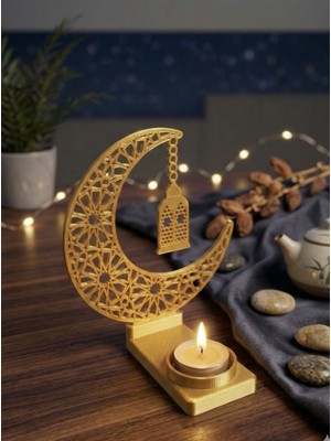 Home Ramazan Işığı Ay Şeklinde Masa Üstü Şık Lamba (Mum Dahil)