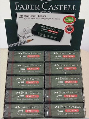 Faber-Castell Büyük Boy Siyah Silgi 5 Adet PVC İçermeyen Dayanıklı Silgi