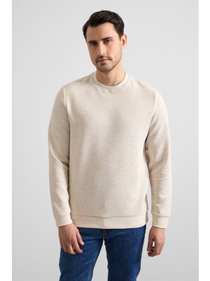 Süvari Bej Regular Düz Bisiklet Yaka Sweatshirt