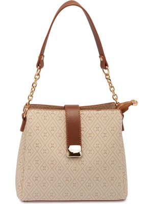 Tergan Bej Print Kadın Omuz Çantası - S26Y1PR09178-E52