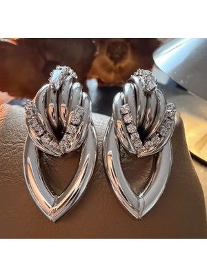 Gümüş Renk Taşlı Damla Halka Xuping Küpe