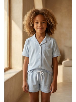 Katia & Bony Kız Çocuk Mediterranean Cepli Şortlu Pijama Takımı Mavi