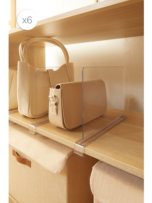 Ocean Home Textile 6 Adet Çok Amaçlı Şeffaf Akrilik Çanta Raf Düzenleyici Set 20x30x0.29 cm