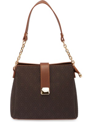 Tergan Kahverengi Print Kadın Omuz Çantası - S26Y1PR09178-R9C