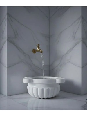 "premium Kavun Dilimi Mermer Kurna - 45X25 Özel Tasarım El Işçiliği Osmanlı Hamam Lavabosu"