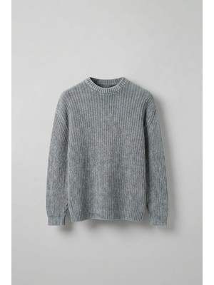 Abluka Online Erkek Oversize Yıkamalı Efektli Basic Kazak Gri