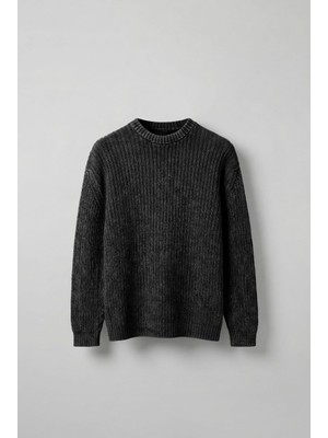 Abluka Online Erkek Oversize Yıkamalı Efektli Basic Kazak Siyah