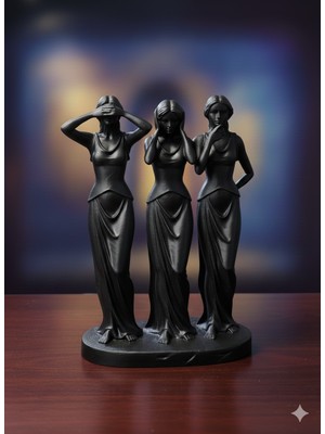 Görmedim Duymadım Bilmiyorum Kadın Figür Heykel Dekoratif Obje - Siyah