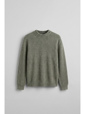 Erkek Oversize Yıkamalı Ağır Premium Kazak Yeşil