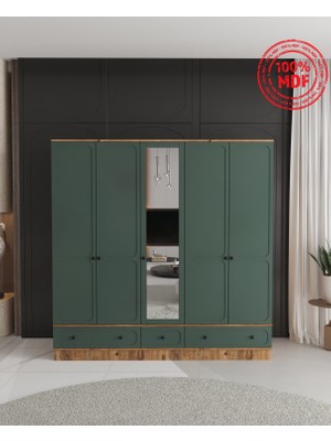T&B Irmak 5 Kapaklı Çekmeceli Bazalı Gardırop - Tamamı Mdf