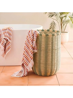 Yeşil Çizgili L Beden Dev Sepet & Çok Amaçlı Çamaşır, Battaniye ve Oyuncak Organizeri