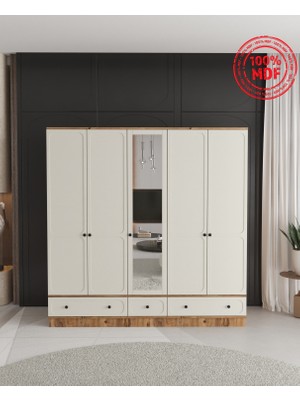 T&B Irmak 5 Kapaklı Çekmeceli Bazalı Gardırop - Tamamı Mdf