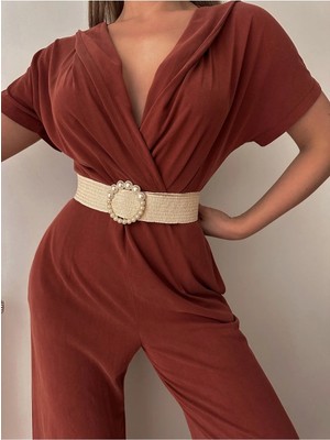 Fiori Inci Tokalı Hasır Elastik Kadın Kemeri, Ceket Kemeri, Elbise Kemeri, Gömlek Kemeri