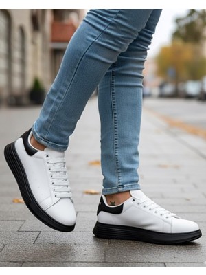 Homiro Erkek Kalın Tabanlı Spor Sneaker - Beyaz