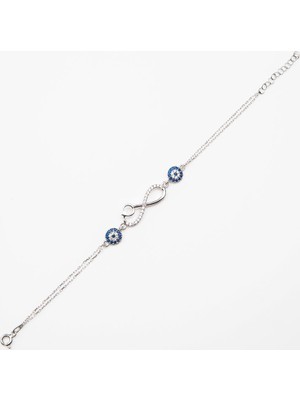 Afrodit Silver Nazar Boncuklu Ay Yıldız Sonsuzluk Tasarımlı 925 Ayar Gümüş Bileklik