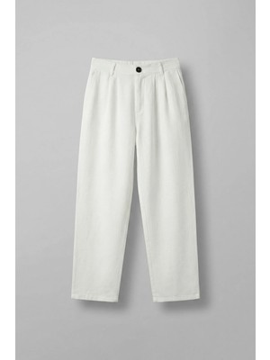 Erkek Beli Lastikli Desenli Baggy Pantolon Beyaz