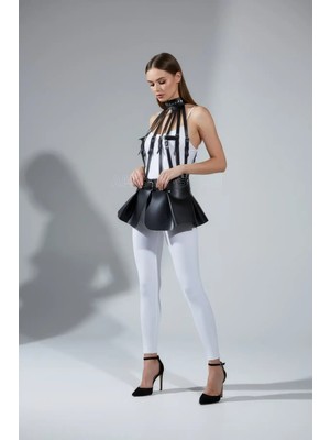 Çamaşır Kenti Siyah Etek Suni Deri Etek Peplum Kemer Detaylı Etek - CK1313