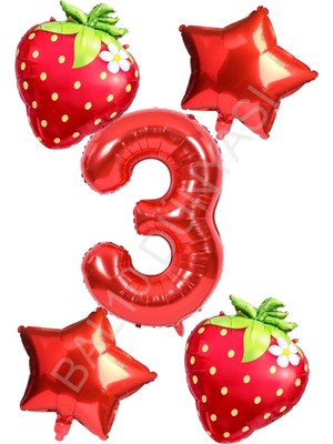 Bal10 Dünyası Çilek Temalı Doğum Günü Folyo Balon Seti Yaş-3