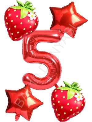 Bal10 Dünyası Çilek Temalı Doğum Günü Folyo Balon Seti Yaş-5