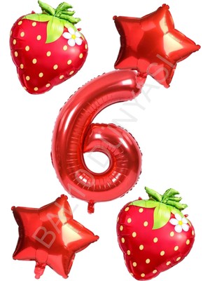 Bal10 Dünyası Çilek Temalı Doğum Günü Folyo Balon Seti Yaş-6