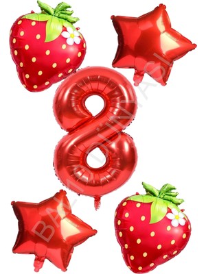 Bal10 Dünyası Çilek Temalı Doğum Günü Folyo Balon Seti Yaş-8