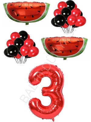 Bal10 Dünyası Kırmızı Karpuz Temalı Doğum Günü Parti Seti Yaş-3