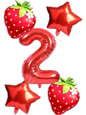 Best Parti Çilek Temalı Doğum Günü Folyo Balon Seti Yaş-2
