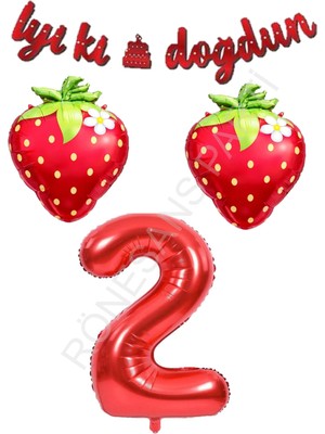 Rönesans Parti Iyiki Doğdun Yazılı Çilek Konsept Doğum Günü Folyo Balon Seti Yaş-2