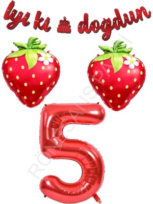 Rönesans Parti Iyiki Doğdun Yazılı Çilek Konsept Doğum Günü Folyo Balon Seti Yaş-5