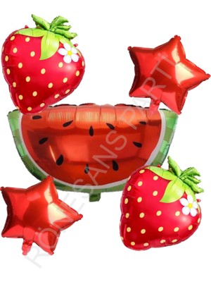 Rönesans Parti Çilek Karpuz Yıldız Folyo Balon Seti