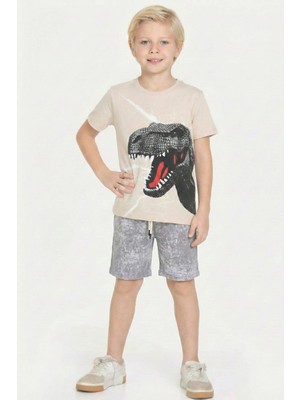 Modanino Erkek Çocuk Dinazor Görselli  Kaprili Alt-Üst Takım 3-10 Yaş 12553