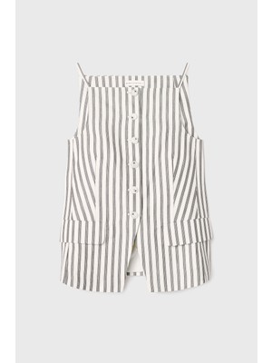 Çizgili Düğmeli Kolsuz Bluz