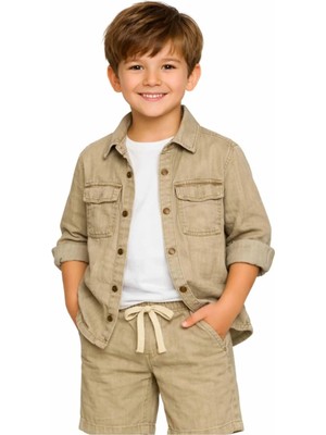 Queen Kids  Erkek Çocuk Yıkamalı Takım  Takım Ekru