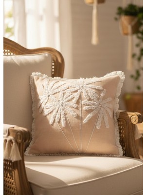 The Mia Bohem Palmiye Desenli Kırlent Pudra 45 x 45 cm