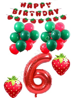 Rönesans Parti Çilek Temalı Latex Balonlu Doğum Günü Parti Seti Yaş-6