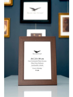 Raven Art Studio Modern A4-21X30CM Kahverengi Resim Fotoğraf Belge Poster Evrak Çerçevesi Korumalı Kırılmaz Pleksi Cam