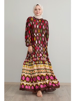 inStyle Gömlek Yaka Salaş Kahverengi Viskon Elbise