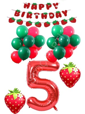 İstoç Parti Çilek Temalı Latex Balonlu Doğum Günü Parti Seti Yaş-5