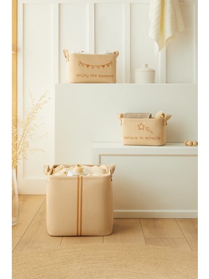 Ocean Home Textile 3'lü Jüt Kumaş Dolap İçi Çamaşır Çocuk Odası Oyuncak Düzenleyici Katlanır Saklama Sepeti Organizer