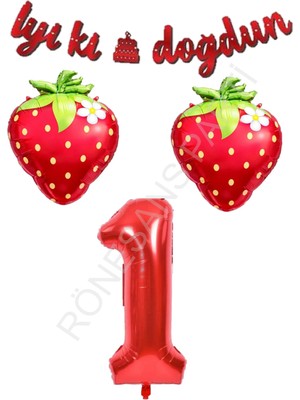 Rönesans Parti Iyiki Doğdun Yazılı Çilek Konsept Doğum Günü Folyo Balon Seti Yaş-1