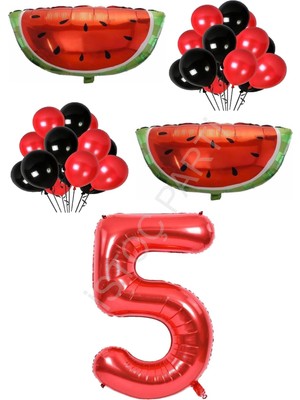 İstoç Parti Kırmızı Karpuz Temalı Doğum Günü Parti Seti Yaş-5