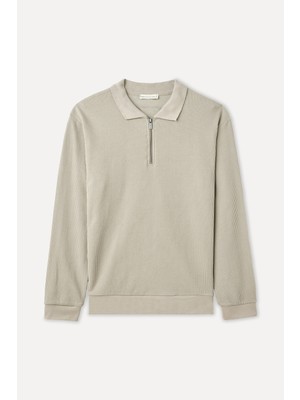 MUDO Tekstürlü Comfort Fıt Polo Yaka Sweatshırt