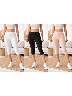 3'lü Paket Modal Kapri Tayt-Içe Giyilen Ince Lastikli-Rahat Kullanım