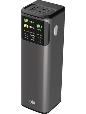 Bix PB200W 24000MAH Taşınabilir Çift Usb-C Pd & Usb-A Çıkışlı Powerbank, 200W Pd 3.1 Hızlı Şarj Dijital Ekranlı, Macbook, Tablet ve Telefonlarla Uyumlu Şarj Ünitesi