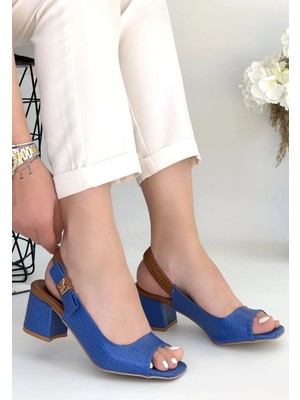 OEY Fashions Alessi Mavi Rugan Topuklu Ayakkabı