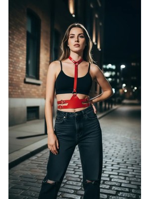 Çamaşır Kenti Kırmızı Kadın Kemer Deri Çoklu Tokalı Gövde Aksesuarı - CK17